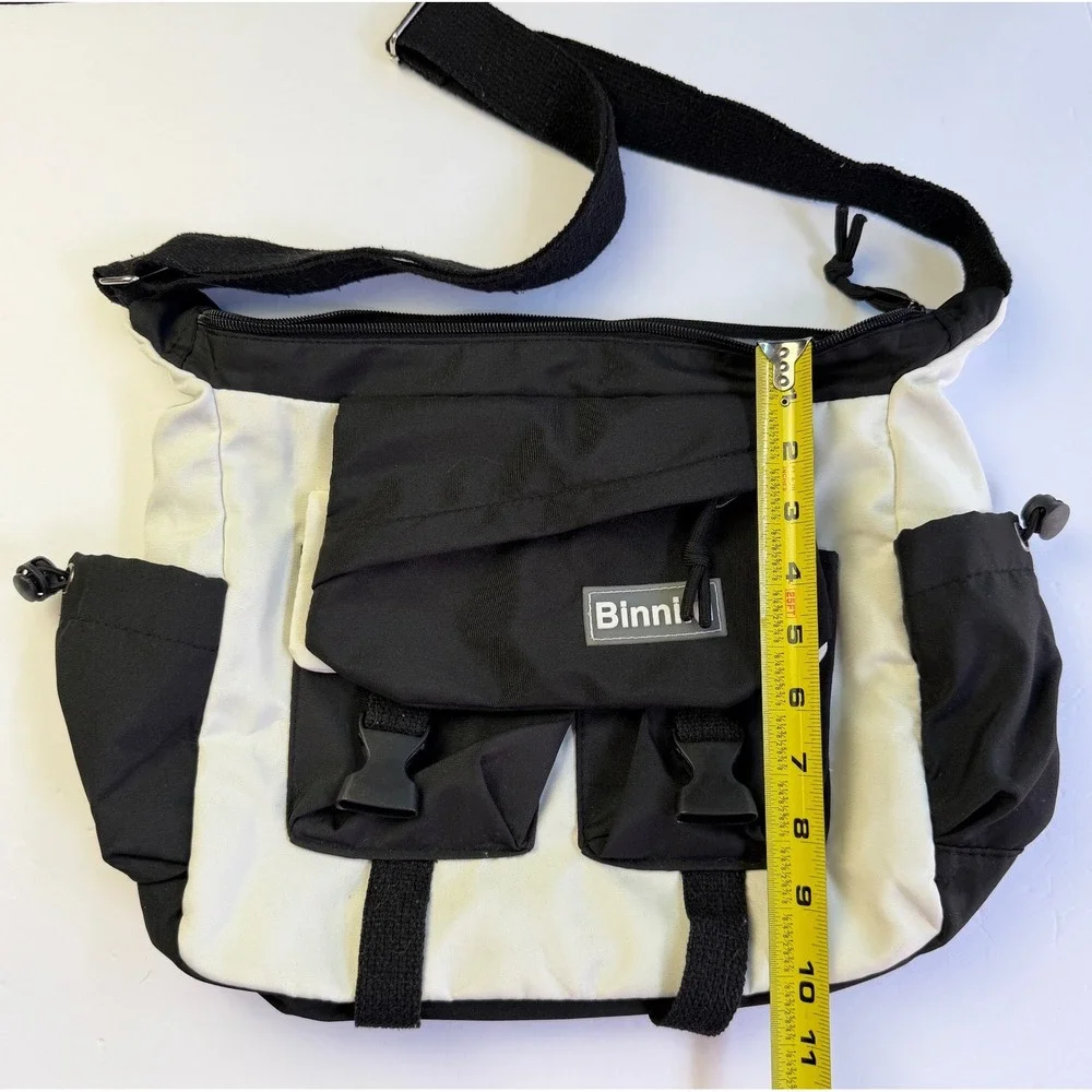 Binnilu Crossbody Bag Black White Utility Techwear Gorpcore Messenger Purse
